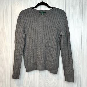 Lauren Ralph Lauren Cable Knit Sweater Gray100% Cotton Embroidered